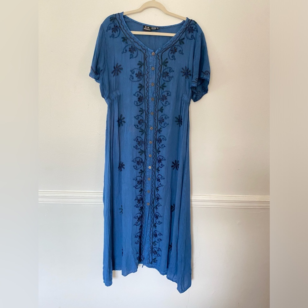 Cottagecore Embroidered Button down Maxi Dress